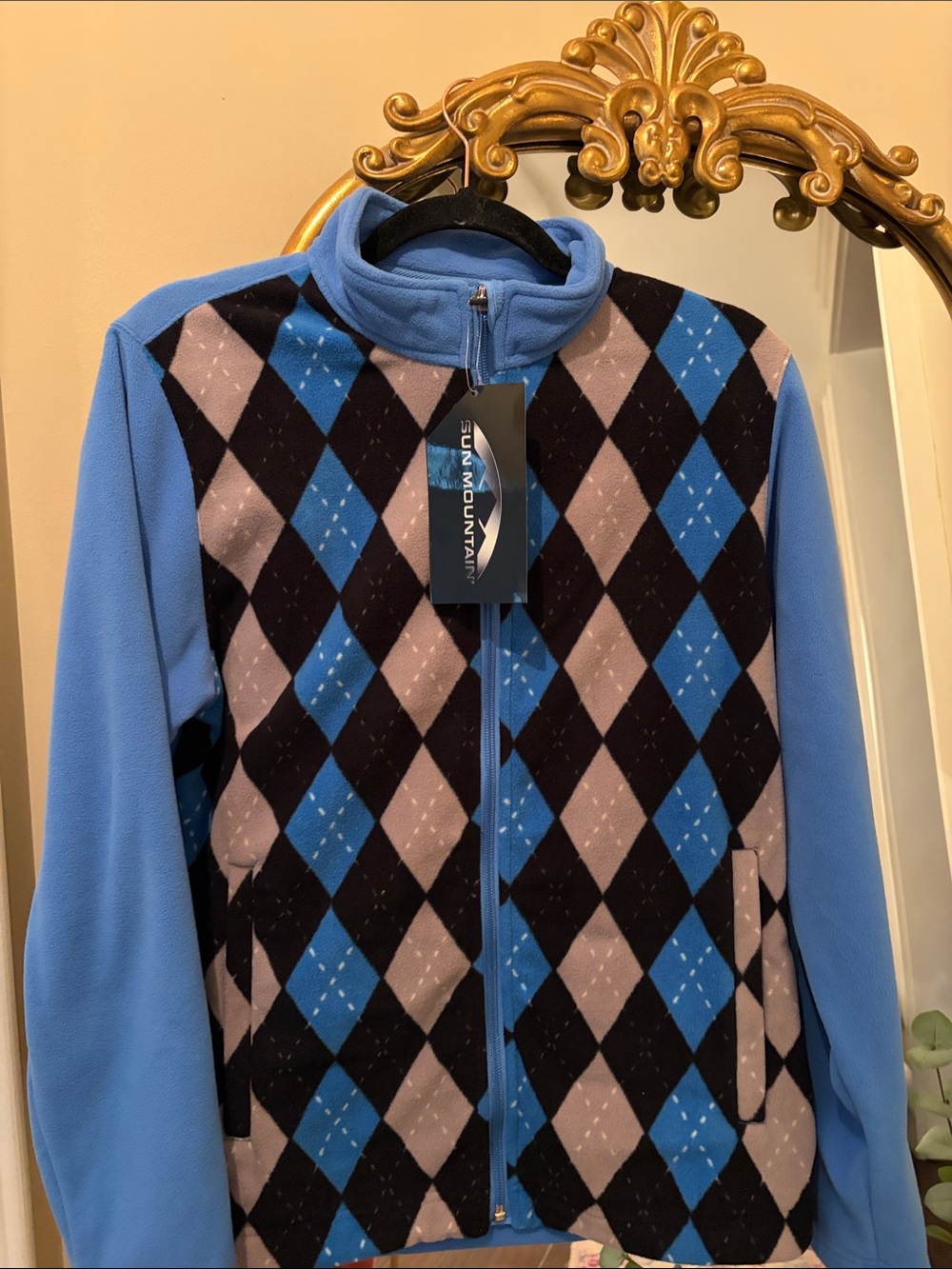Sun Mountain Women's Blue Argyle Fleece Jacket
